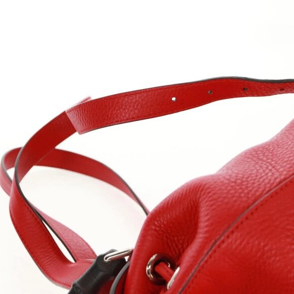 GUCCI Bamboo Backpack Leather Red Silver 370833 Auth 158958V main image 4